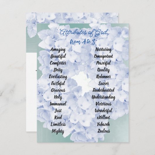 Gods Attributen van A tot Z Floral Enclosure Card Informatiekaartje (Voorkant / Achterkant)