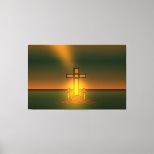 Gods Aura Licht over het Kruis van Christus Canvas Afdruk