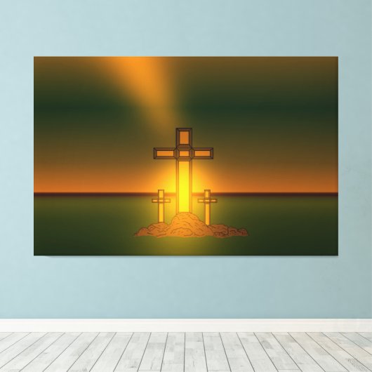 Gods Aura Licht over het Kruis van Christus Canvas Afdruk (Insitu (Houten vloer))