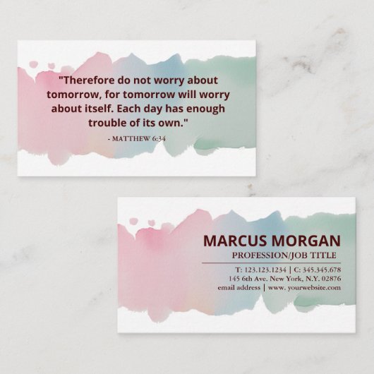 Gods beloften Waterverf Schrift - Mattheüs 6:34 Visitekaartje (Voorkant / Achterkant)