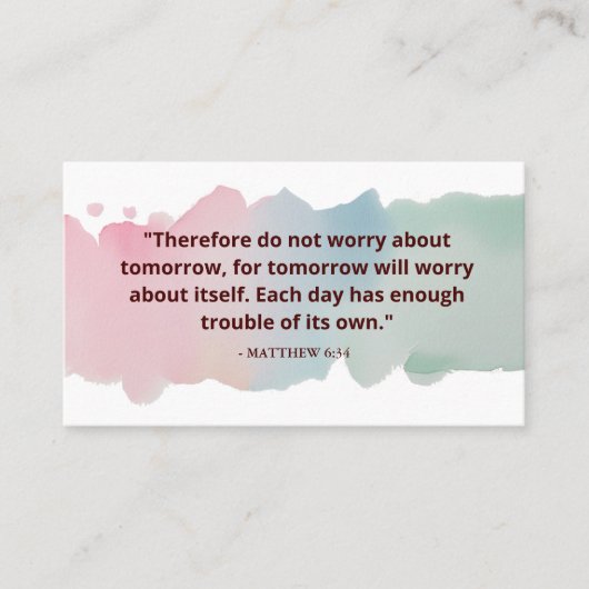 Gods beloften Waterverf Schrift - Mattheüs 6:34 Visitekaartje (Voorkant)