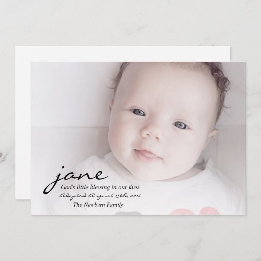 Gods 'Blessing Adoption Announcement Card' Aankondiging (Voorkant / Achterkant)