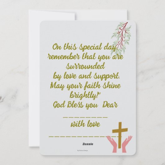 God's Blessing on your First Holy Communion. Feestdagenkaart (Achterkant)