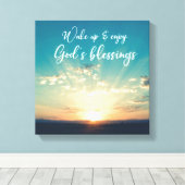 God's Blessings Quote met Early Sunrise Beams Canvas Afdruk (Insitu (Houten vloer))
