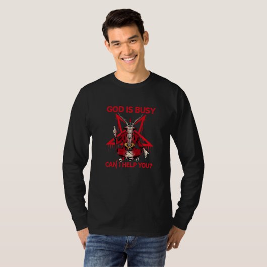 God's Busy Can I Help You Satan Devil Sarcasm Occu T-shirt (Voorkant volledig)