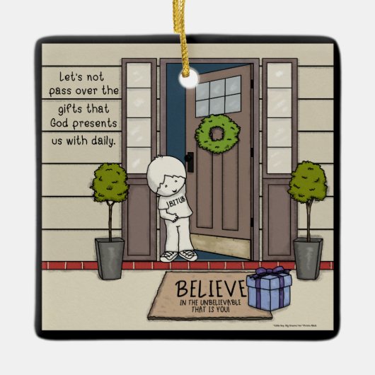 Gods dagelijkse gave keramisch ornament (Voorkant)