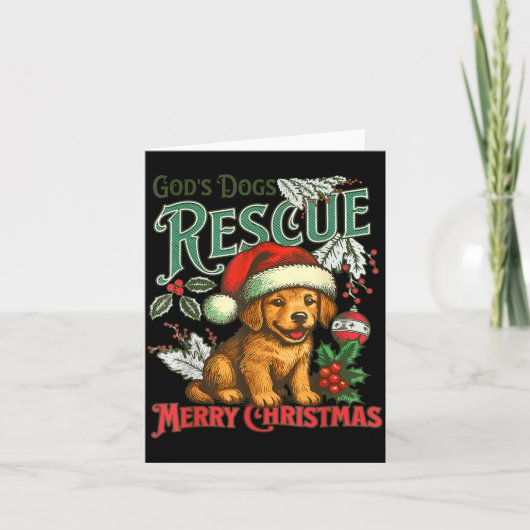 God's Dogs Rescue Christmas Santa Golden Retriever Kaart (Voorkant)