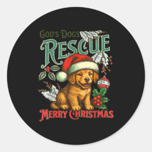 Gods Dogs Rescue Kerstman Gouden Retriever  Ronde Sticker