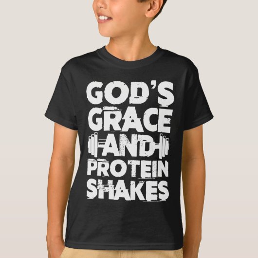 Gods genade en eiwit schudt Bodybuilding Gym Fi T-shirt (Voorkant)