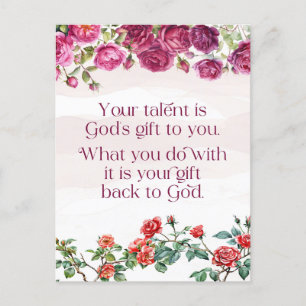 Gods geschenk is uw talent  rode Paarse Rozen Briefkaart