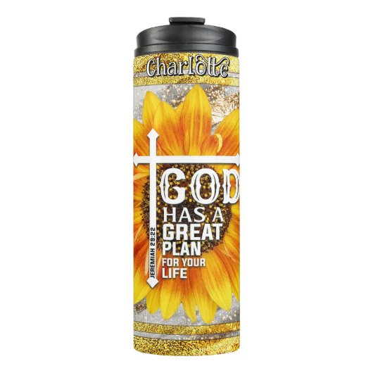 Gods Grote Plan Zonnebloem Geloof Thermosbeker (Voorkant)