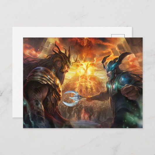 Gods Heimdall and Loki fighting at Ragnarök Briefkaart (Voorkant / Achterkant)