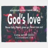 GODS LIEFDE FAALT NOOIT IN Christelijke Bijbelse f Fleece Deken (Voorkant (Horizontaal))