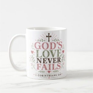 God's liefde faalt nooit spirituele christelijke q koffiemok