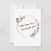 Gods liefde geeft nooit op bedankkaart (Voorkant)