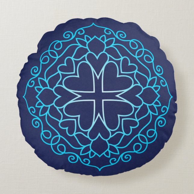 God's Love Cross Hearts Mandala Rond Kussen (Voorkant)