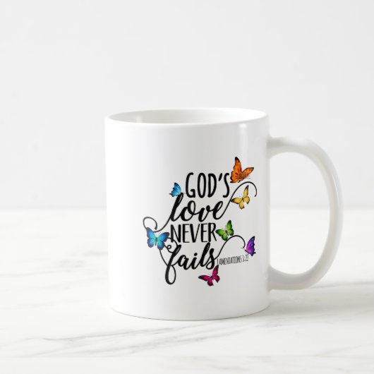 God's Love Never Fails - Butterfly Art - Religious Koffiemok (Rechts)