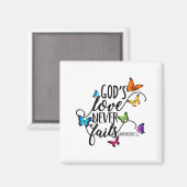 God's Love Never Fails - Butterfly Art - Religious Magneet (Voorkant / Achterkant)