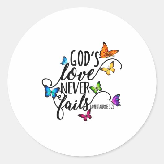 God's Love Never Fails - Butterfly Art - Religious Ronde Sticker (Voorkant)