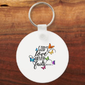 God's Love Never Fails - Butterfly Art - Religious Sleutelhanger (Voorkant)