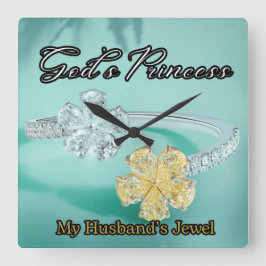 Gods Prinses Bling Turquoise vierkante wandklok