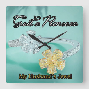 Gods Prinses Bling Turquoise vierkante wandklok