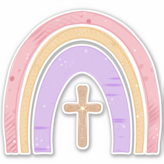 Gods Promise Rainbow en Cross | Sticker (Voorkant)