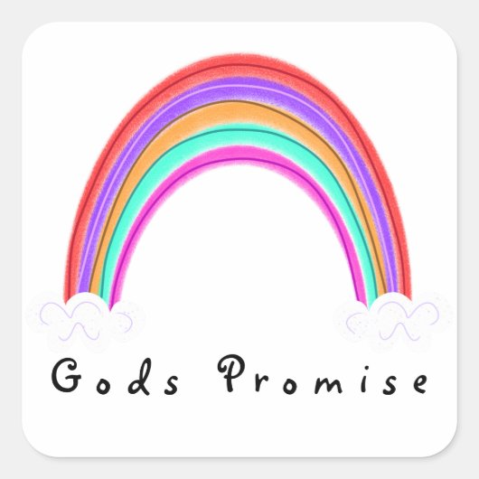 "Gods Promise" Rainbow Square Sticker (Voorkant)
