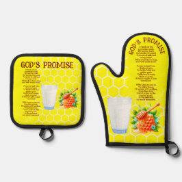 God's Promise Yellow Honey Hive Print Ovenwant & Pannenlap Set