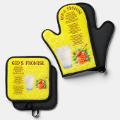 God's Promise Yellow Honey Hive Print Ovenwant & Pannenlap Set (Voorkant / Achterkant)