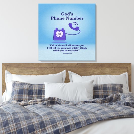 Gods telefoonnummer Jeremia 33:3 Canvas Afdruk (Insitu (Slaapkamer))