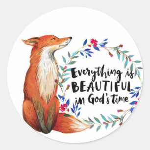 God's Time Waterverf Fox Ronde Sticker