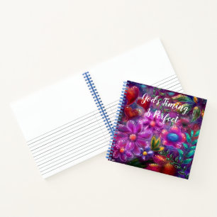 God's Timing is Perfect Abstract Bloemen Roze Blau Notitieboek