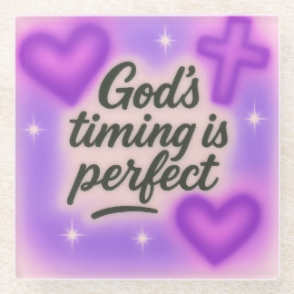 God's timing is perfect airbrush retro 90s paars glazen onderzetter