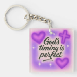 God's timing is perfect airbrush retro 90s paars sleutelhanger