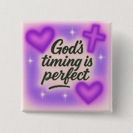 god's timing is perfect airbrush retro 90s purple  vierkante button 5,1 cm