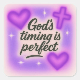 god's timing is perfect airbrush retro 90s purple  vierkante sticker
