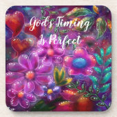 God's Timing is Perfect Floral Abstract Roze Rood Bier Onderzetter (Voorkant)