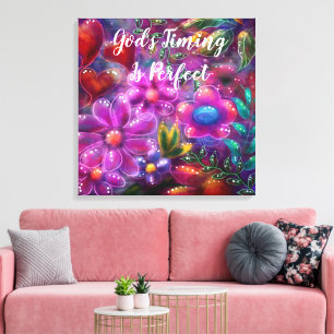 God's Timing is Perfect Floral Abstract Roze Rood Canvas Afdruk