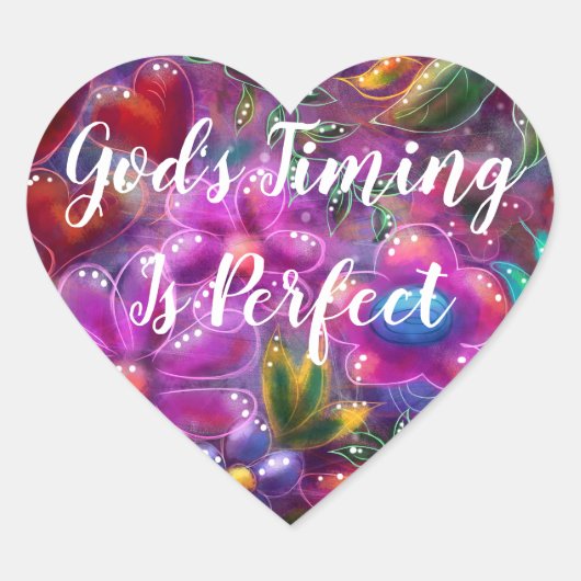 God's Timing is Perfect Floral Abstract Roze Rood Hart Sticker (Voorkant)
