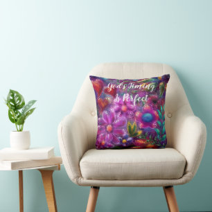 God's Timing is Perfect Floral Abstract Roze Rood Kussen