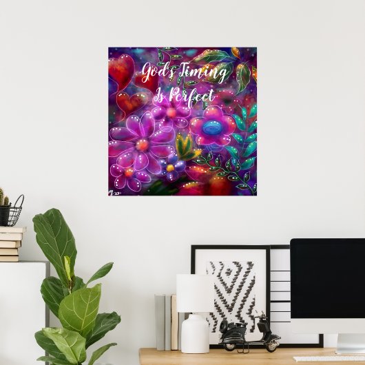 God's Timing is Perfect Floral Abstract Roze Rood Poster (Thuiskantoor)