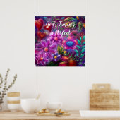 God's Timing is Perfect Floral Abstract Roze Rood Poster (Keuken)