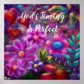 God's Timing is Perfect Floral Abstract Roze Rood Poster (Voorkant)
