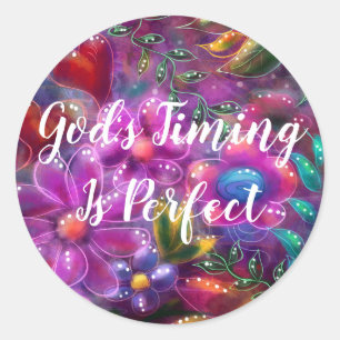 God's Timing is Perfect Floral Abstract Roze Rood Ronde Sticker