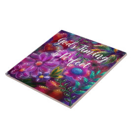 God's Timing is Perfect Floral Abstract Roze Rood Tegeltje