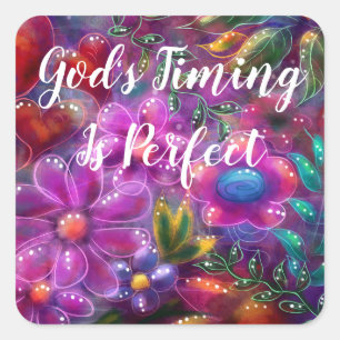God's Timing is Perfect Floral Abstract Roze Rood Vierkante Sticker