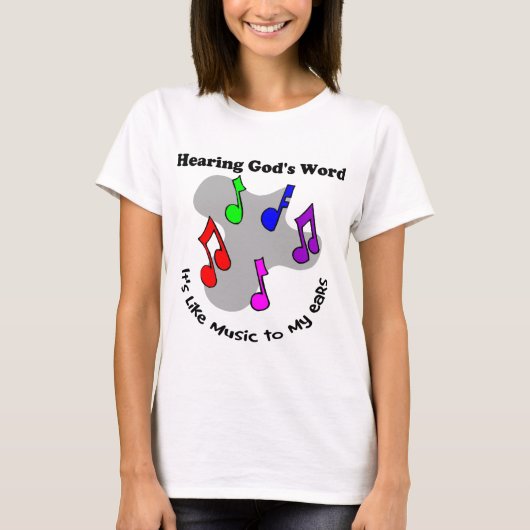 Gods woord is als muziek t-shirt (Voorkant)