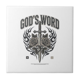 God's Word Zwaard & Rozen Vintage Christelijk Tegeltje
