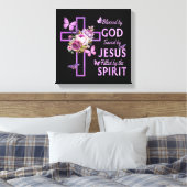 Gods zegen door Jezus Paarse Bloemenkruis Canvas Afdruk (Insitu (Slaapkamer))